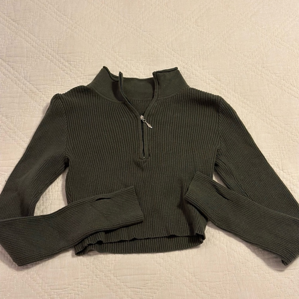 Shein Dark Green Cropped Half Zip